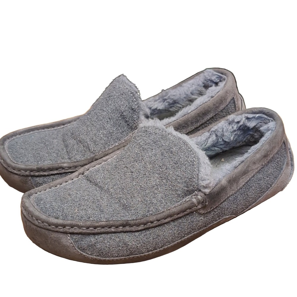 UGG Ascot Men's Suede Slippers Gray Size 8 Comfort Slip On Lined